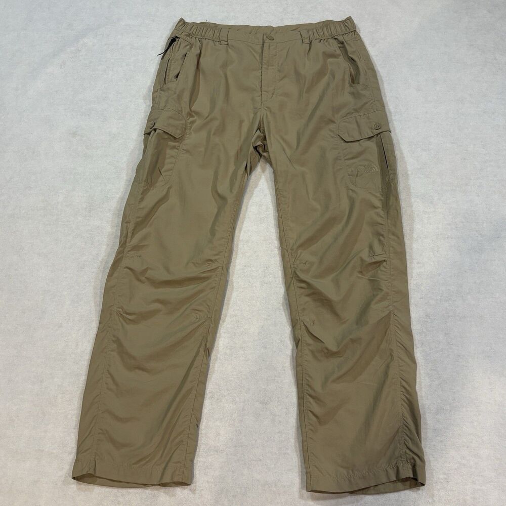 The North Face Mens Large Khaki Nylon Hiking Cargo Pants Lightweight Outdoor